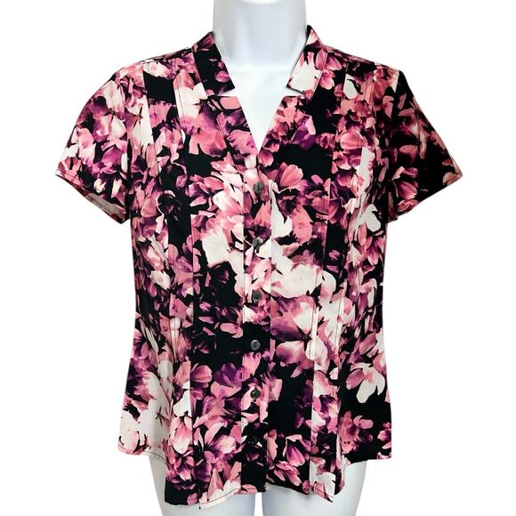 Women's Croft & Barrow Floral V-Neck Blouse Sz XS Petite PXS Button Front Top - Picture 2 of 5